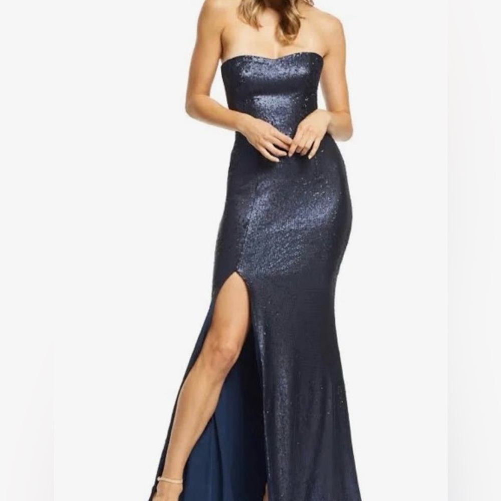 Dress the Population Navy Sequin Strapless Gown